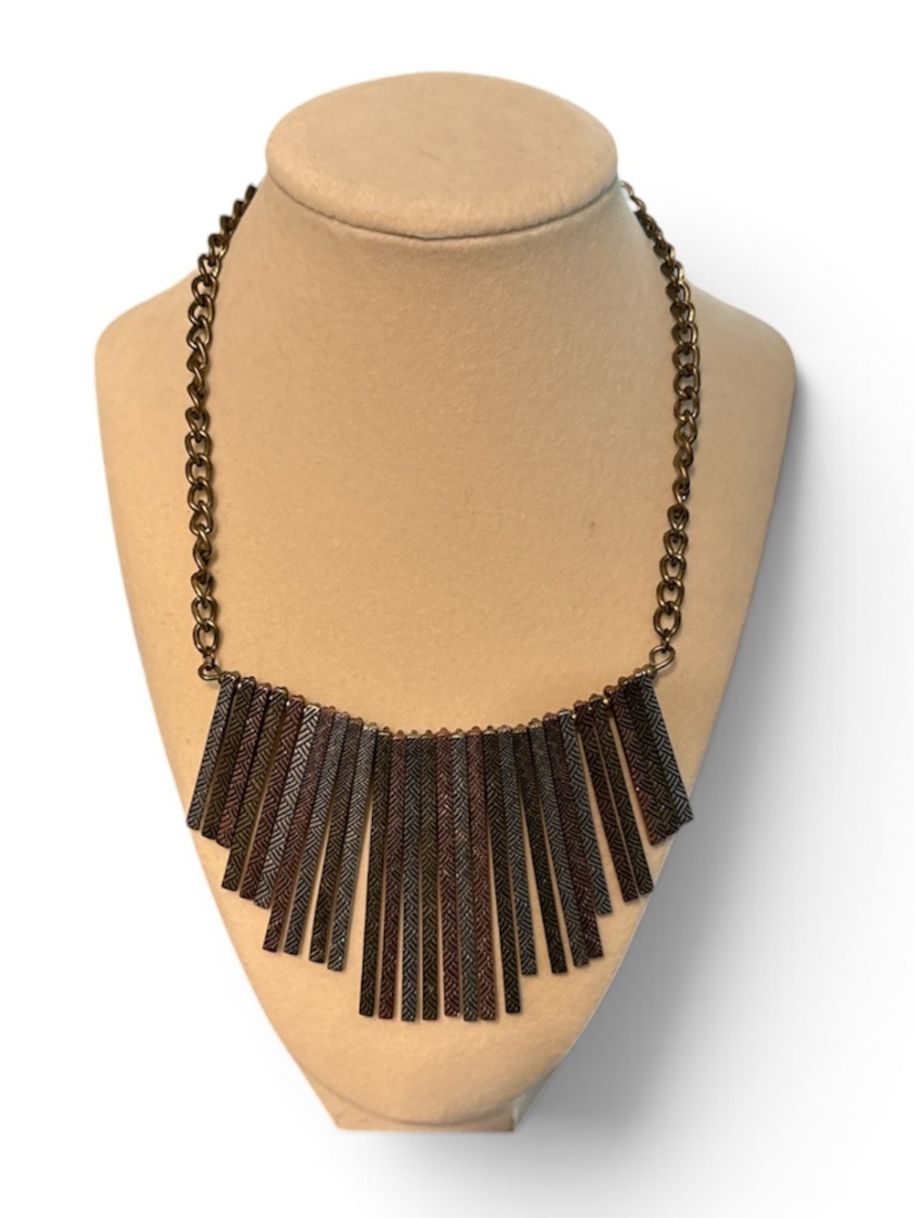 Statement Bib Fringe Necklace, Bronze, Gunmetal, Rosegold